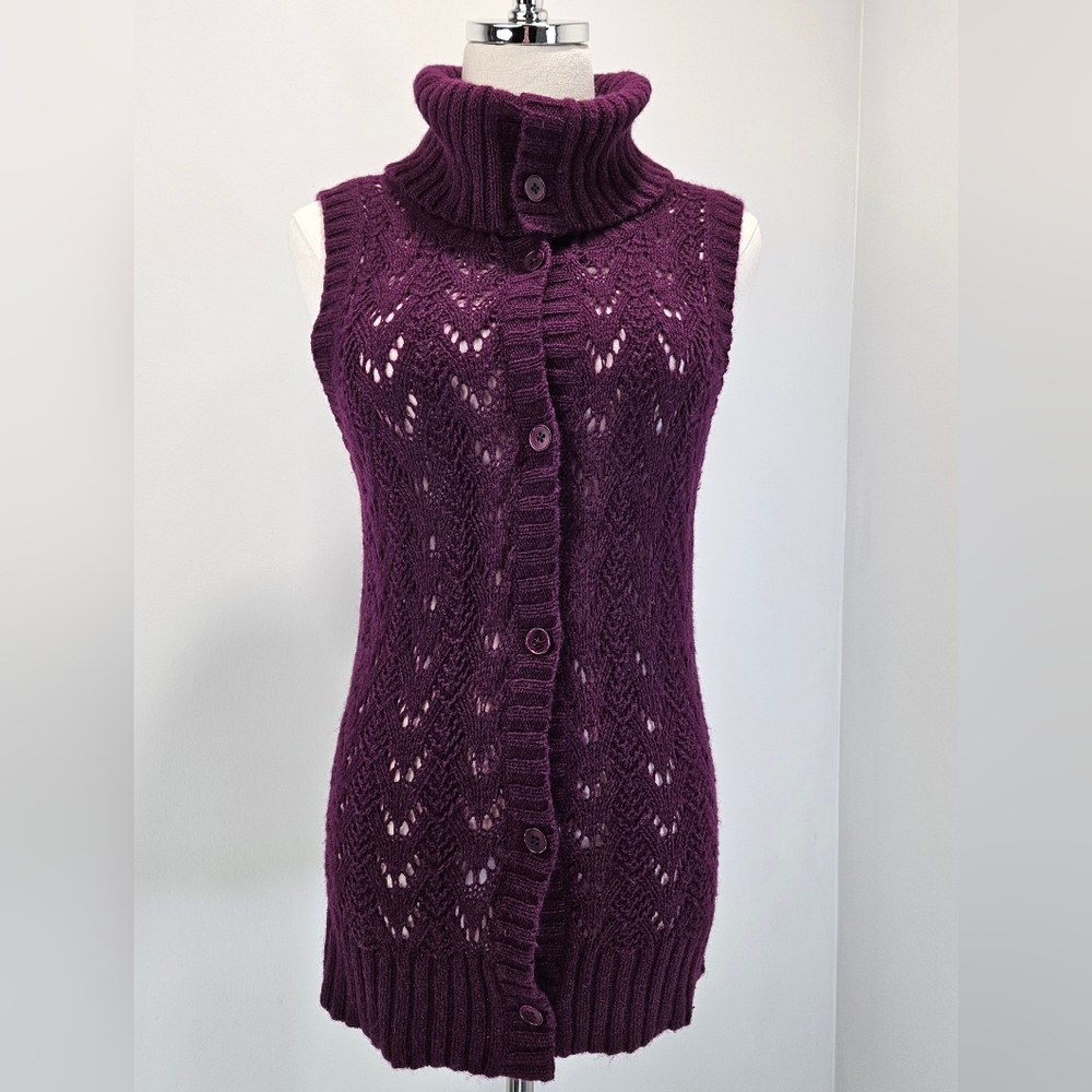 Talbots‎ Womens Merino Wool Blend Sweater Vest Small Burgundy Turtleneck